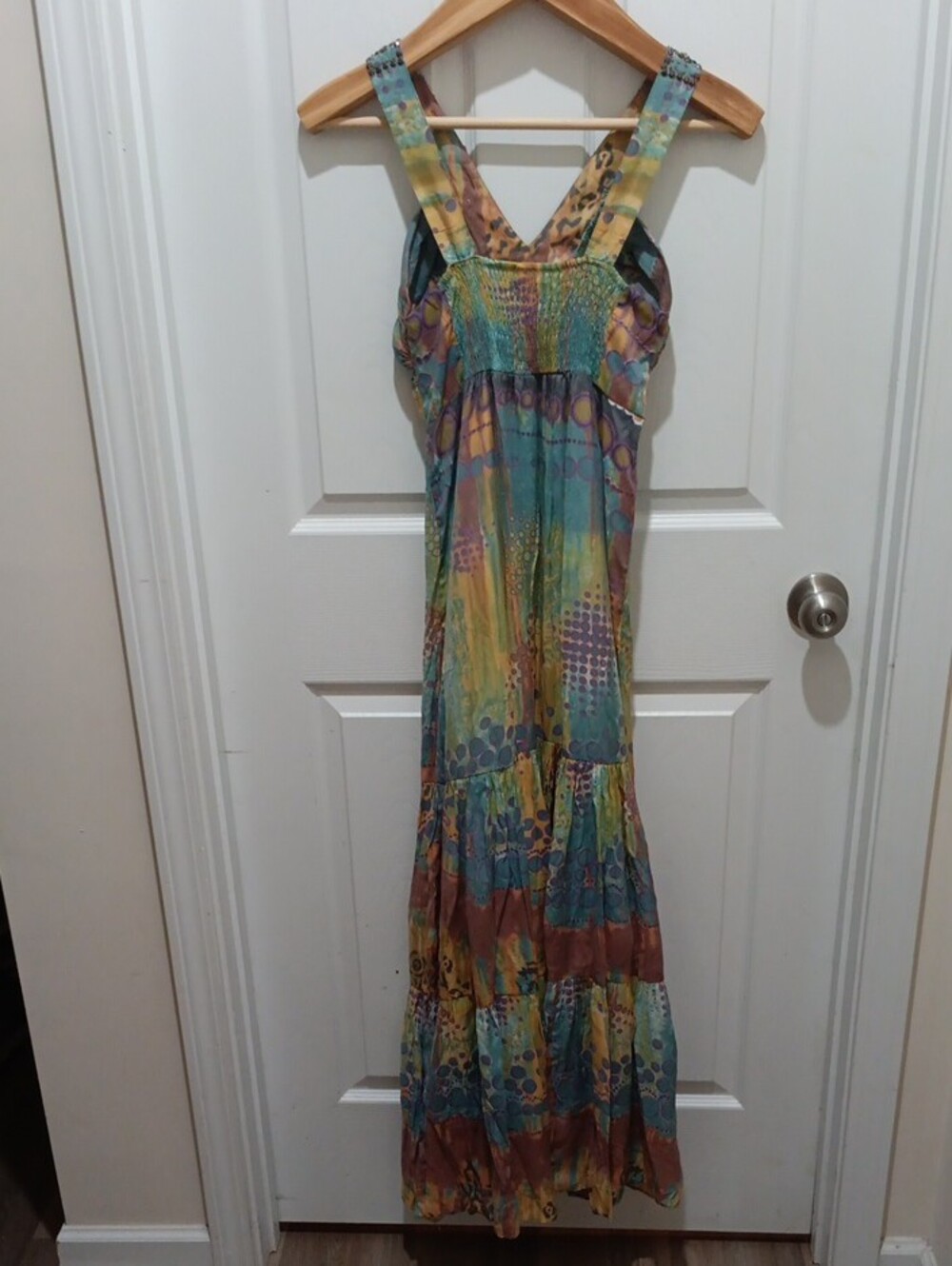 Pastel Multicolor Halter Maxi Dress with Smocked Detail - Picture 5 of 9